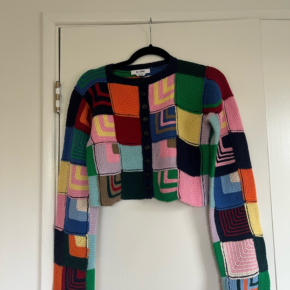 Re/Done Multicolor Patchwork Cardigan